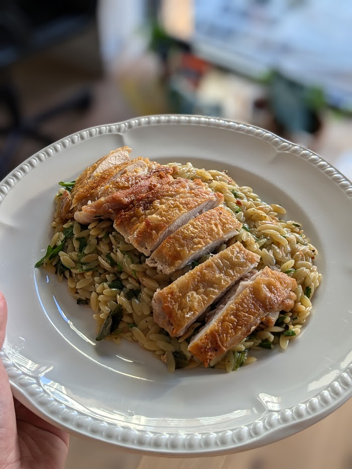 Toasted Chicken Thigh Orzo